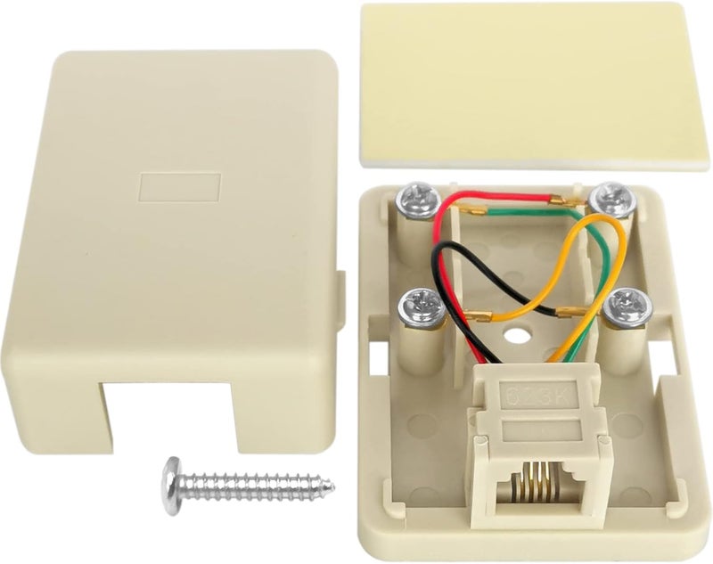 NECABLES Phone Jack Surface Mount Single Port Telephone Jack Box 4 Screw Terminals to 1 RJ11 6P4C Female Ivory - Image 2